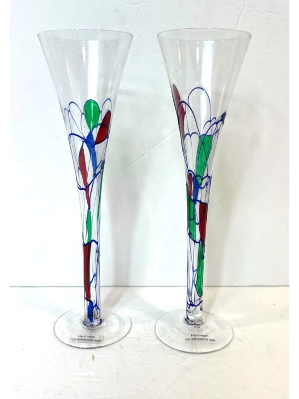 Fostoria Romania Galleria Champagne Flutes Hand-Painted Set Of 2 Glassware